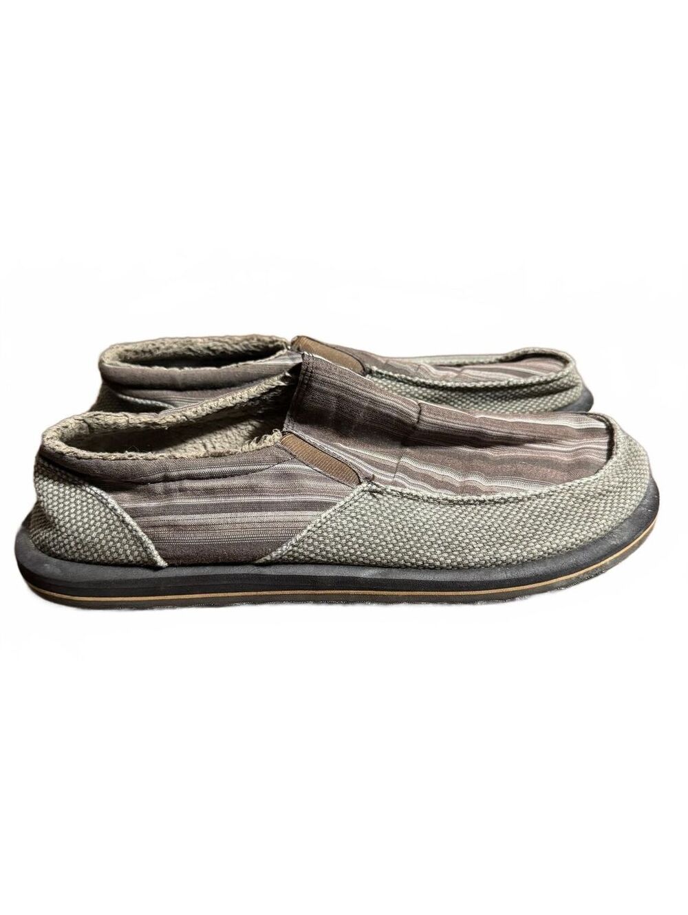 Skechers Men Melson Chad Slip On Casual Shoes 12 Brown Striped Canvas Loafers